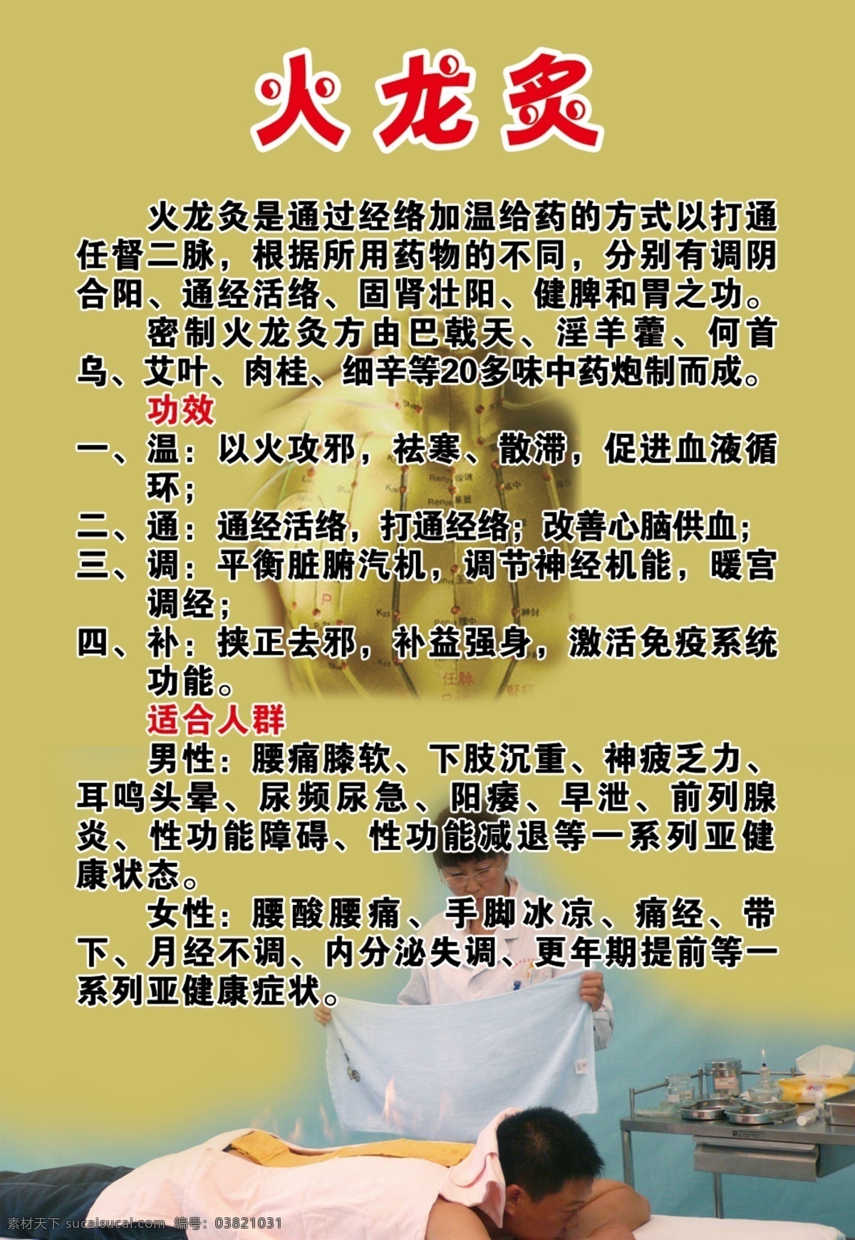 火龙灸 火疗 男女火龙灸 中医特色 国本精粹 通经活络 补益强身 以火攻邪 调节神经机能 分层