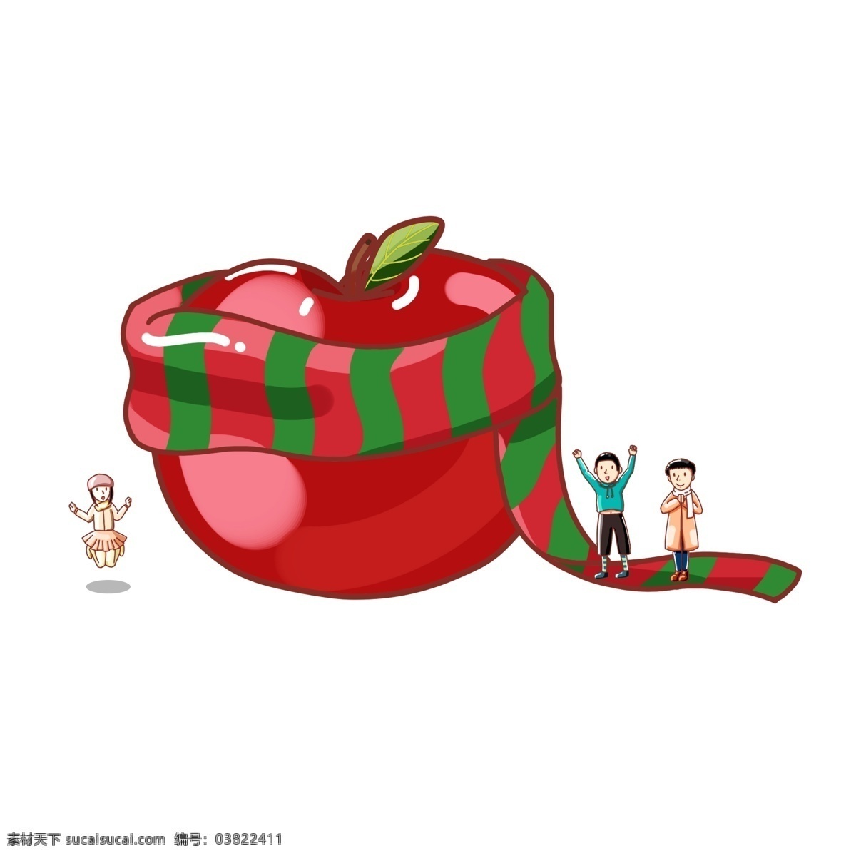 平安夜 手绘 朋友 收获 一个 大 苹果 免 抠 平安 圣诞夜 圣诞节 红绿色 兄弟 男生 男孩 女生 女孩 得到 获得 超级大的苹果 圣诞围巾 围巾