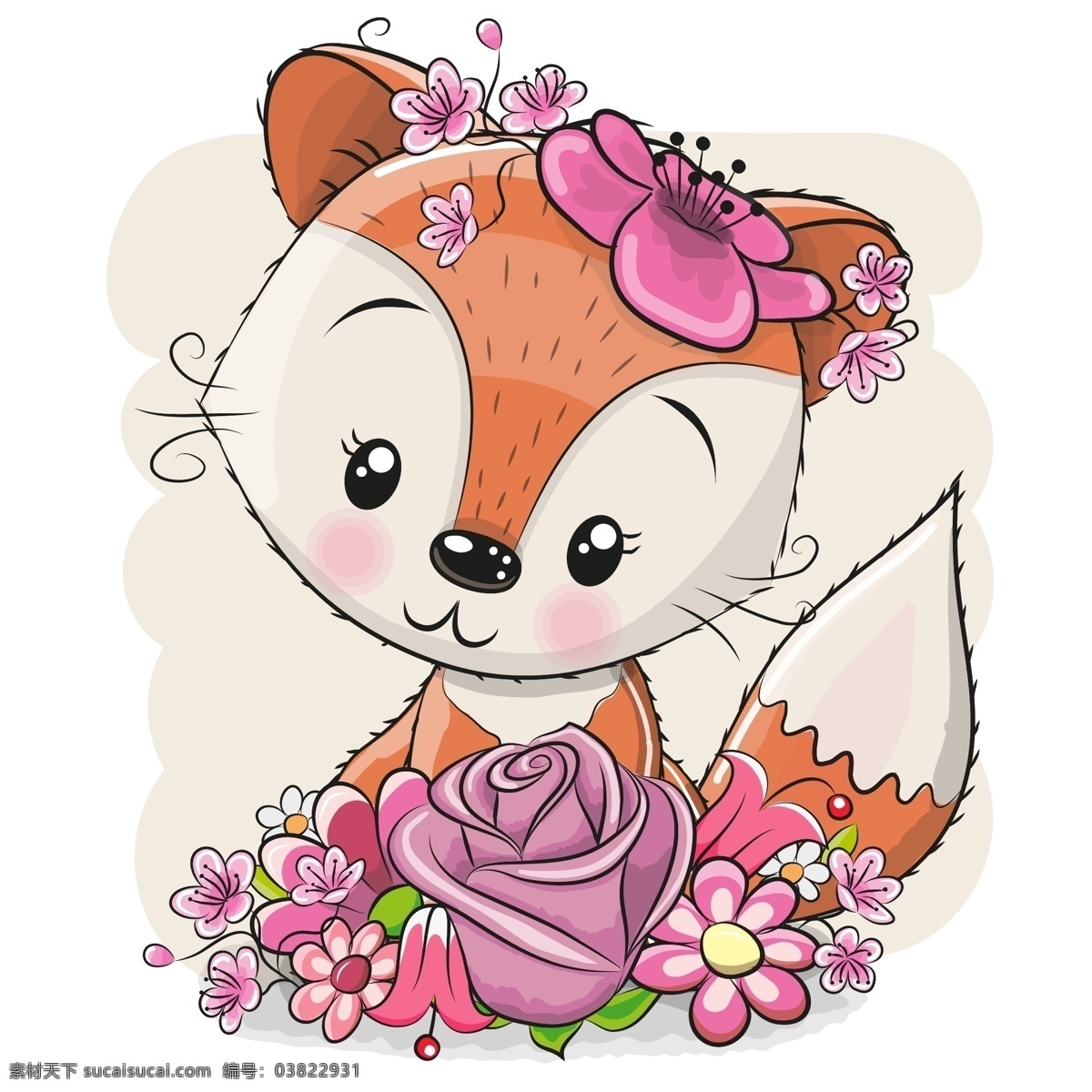 可爱卡通狐狸 可爱卡通动物 爱心 花朵 彩虹 狐狸 卡通 动物 幼儿园素材 婴儿素材 卡通动物 卡通设计