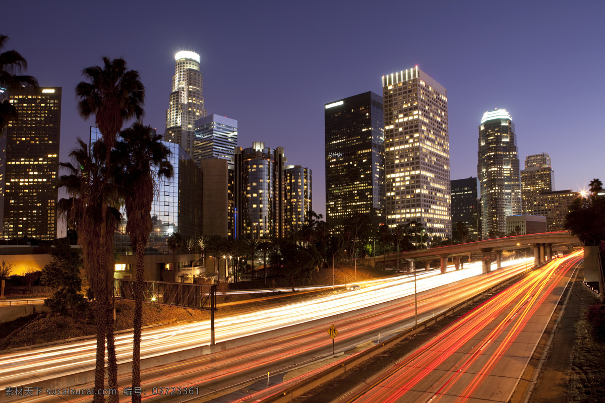 洛杉矶 城市 道路 夜景 高架 车流 流光 高楼大厦 建筑群 窗灯 犹如繁星 夜空 城市景观 美国 旅游风光摄影 世界城市掠影 旅游摄影 国外旅游