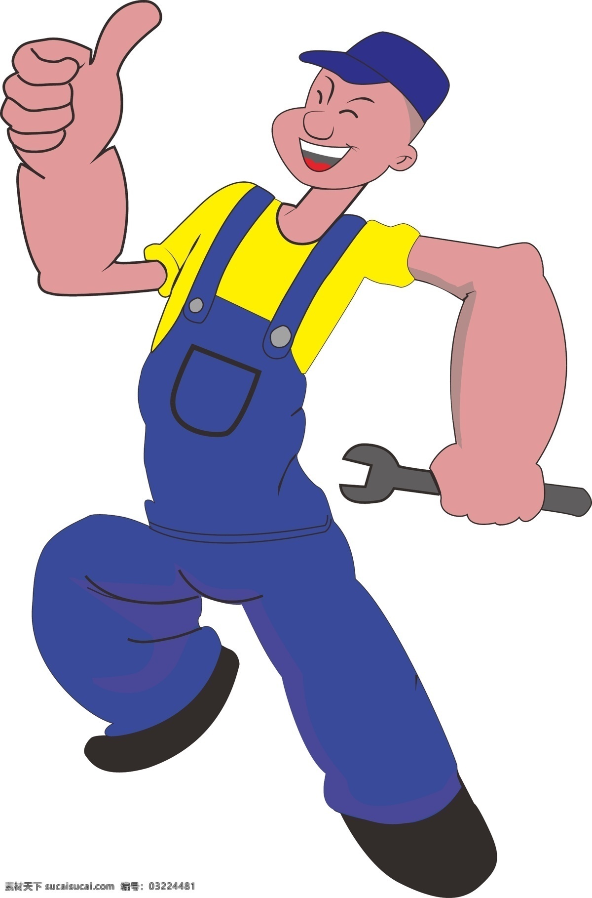 拿扳手的工人 工人 蓝色 黄色衬衫 大拇指 扳手 工具 动漫动画 动漫人物