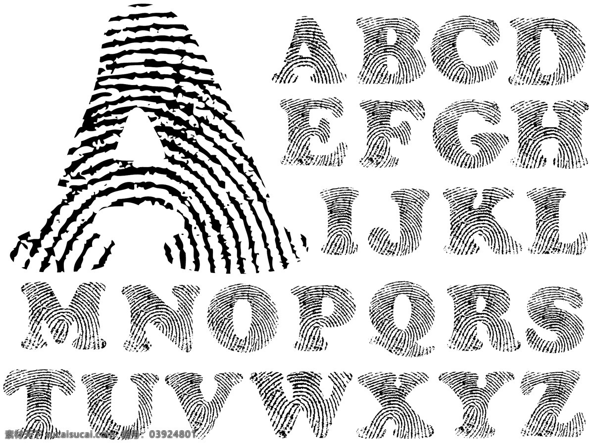 指纹英文字母 英文 字母 指纹 数字 符号 形状 质感 拉丁字母 26个字母 矢量素材 其他矢量 矢量 其他设计