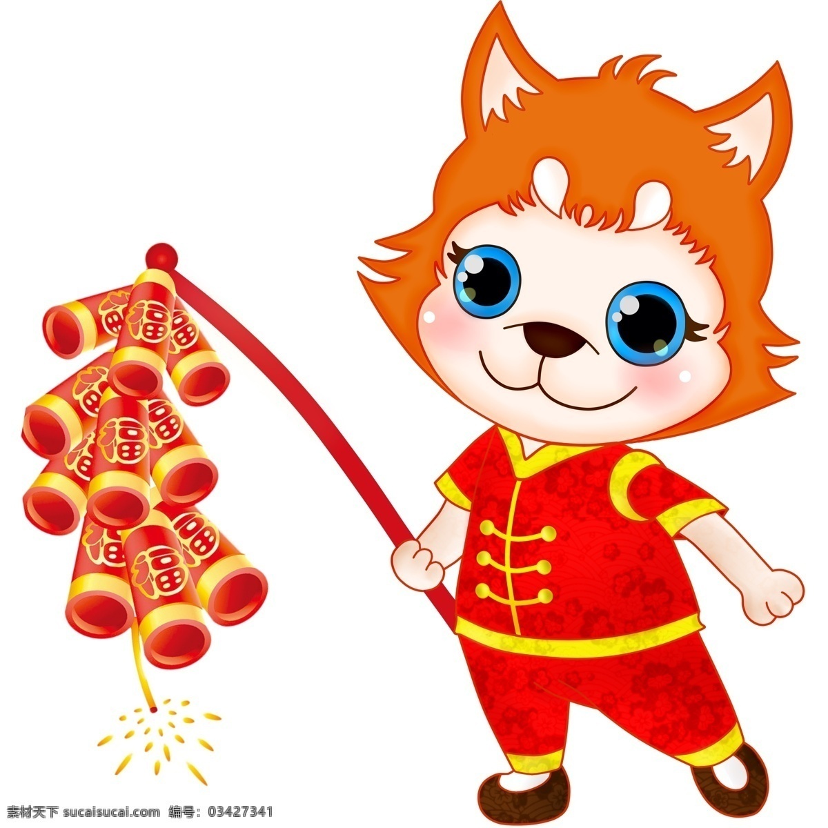卡通 可爱 小狗 新年 手 鞭炮 炮竹 点炮 放鞭炮 放炮 狗 过冬 过年 节日 庆祝 手持炮竹
