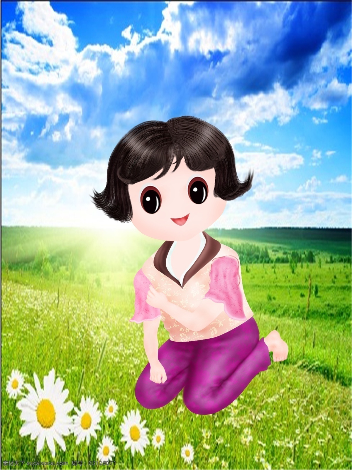 儿童 插画 电脑 绘 儿童模版 卡通 卡通儿童 卡通人物 女孩 娃娃 小女孩 发型 小女孩与花