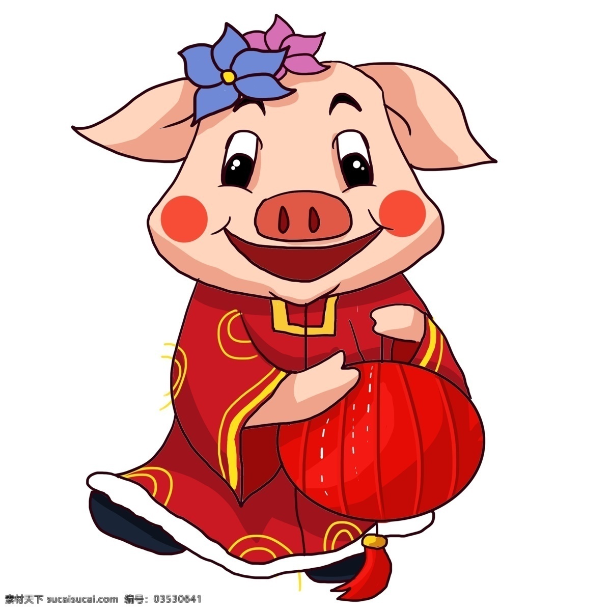 彩绘 提 灯笼 猪 女孩 喜庆 中国风 春节 卡通 新年 手绘 猪猪女孩 中国年 猪年 小猪形象