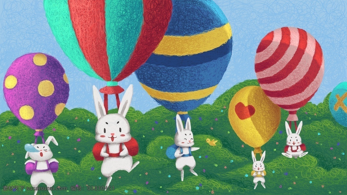 线圈 治愈 系 萌 兔子 气球 可爱 卡通 彩色 森林 治愈系