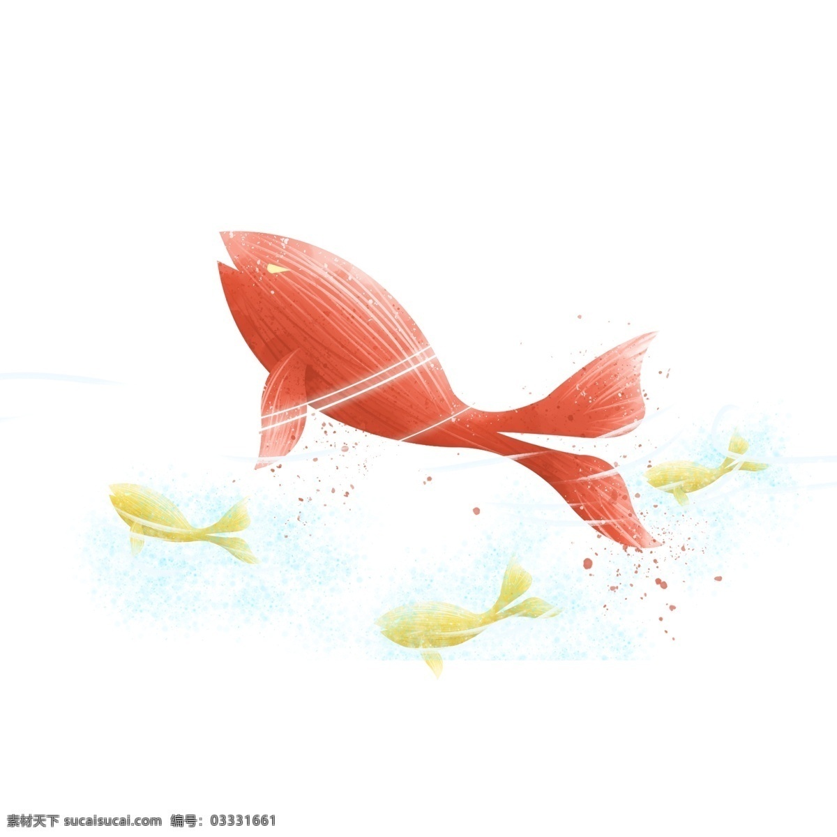 清新 手绘 越 出水 面的 鱼 商用 元素 小鱼 插画 水波 psd设计 大鱼 唯美设计