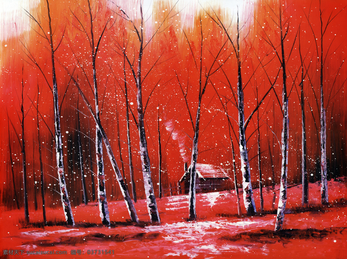 红色 树林 油画 名画 艺术 绘画 文化艺术 艺术画 艺术品 世界名画 书画文字