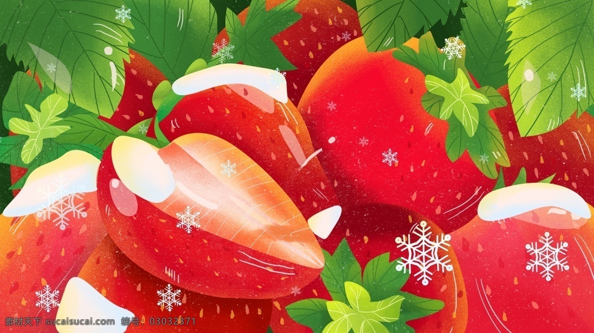 手绘 雪花 草莓 背景 草莓背景 红色 水果 广告背景 手绘背景 通用背景 特邀背景 促销背景 背景展板图