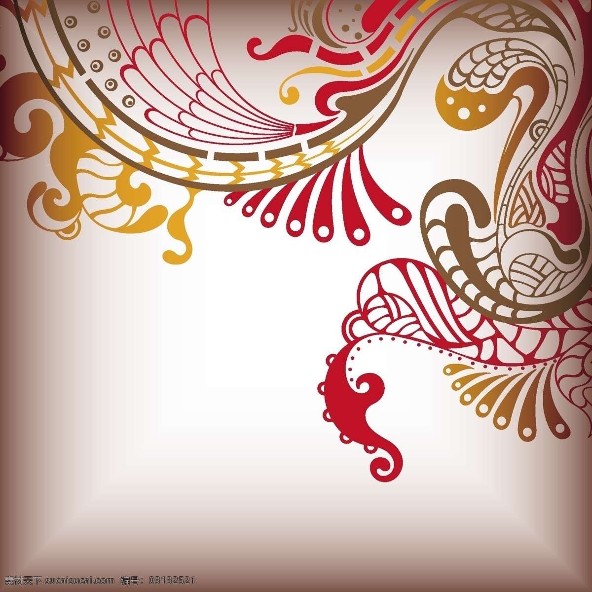 红 孔雀 抽象 花纹 艺术图案 矢量图 花纹花边