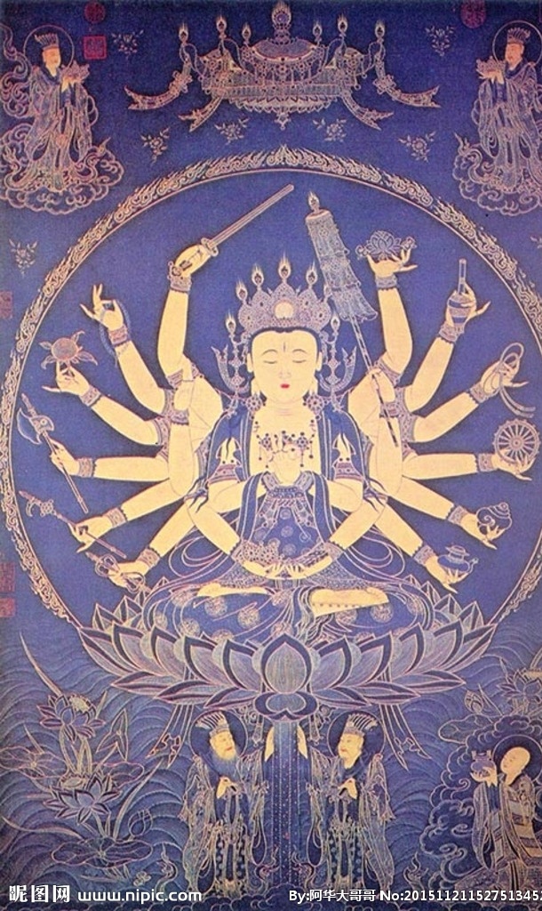 准提菩萨 国画 线描 佛 十八不共法 大随求 文化艺术 宗教信仰