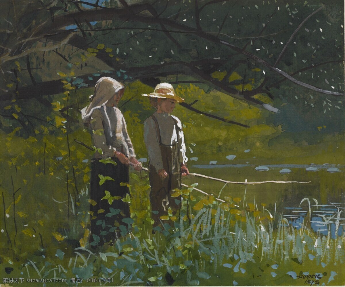 温斯 洛 霍默 水彩画 温斯洛霍默 美国 水彩 美术 绘画 交谈 谈话 交流 人物 绘画书法 文化艺术