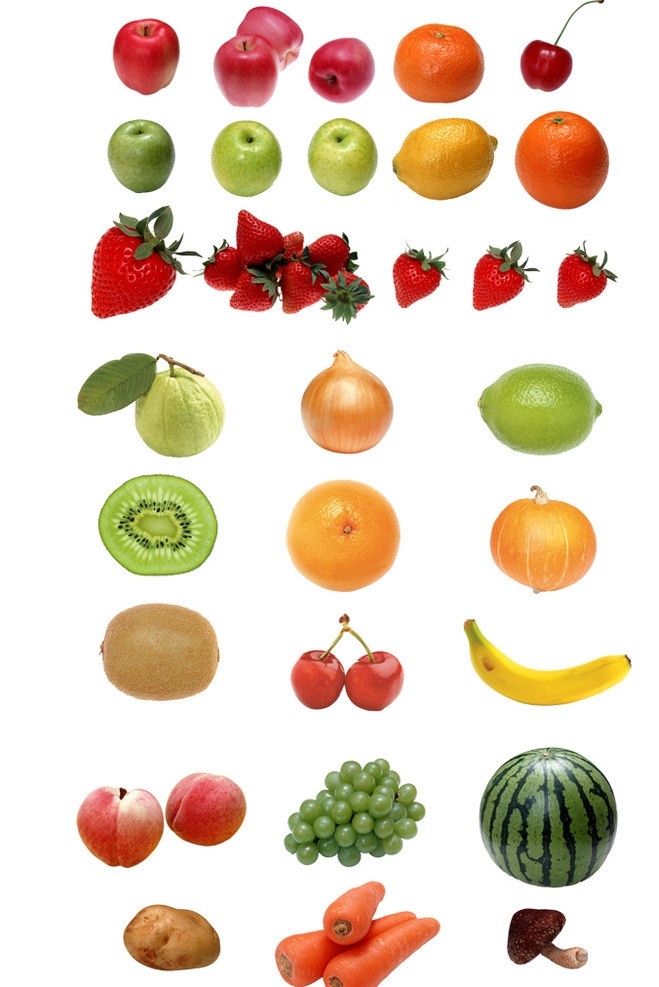 水果蔬菜 分层 水果分层素材 水果 蔬菜 苹果 橙子 柠檬 草莓 猕猴桃 桃子 香蕉 西瓜 胡萝卜 土豆 香菇 樱桃 葡萄 设计元素 psd素材 集 源文件