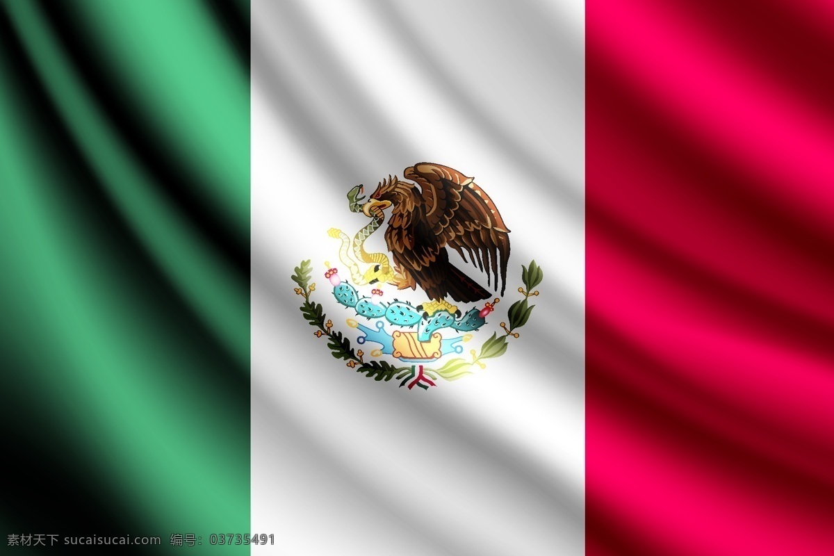 墨西哥 国旗 背景 墨西哥国旗 矢量图案 鹰 蛇 仙人掌 月桂树 三色图案 边框底纹 背景图案 生活百科 矢量素材 红色