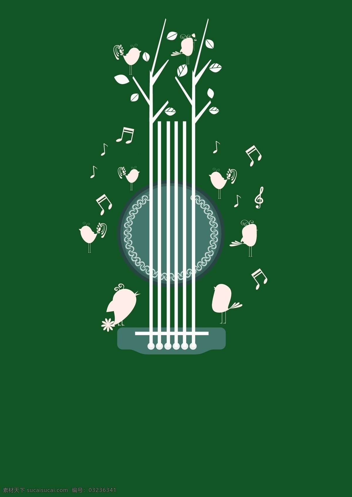 绿色 音乐 简约 海报 背景 矢量 简洁 小鸟 树枝