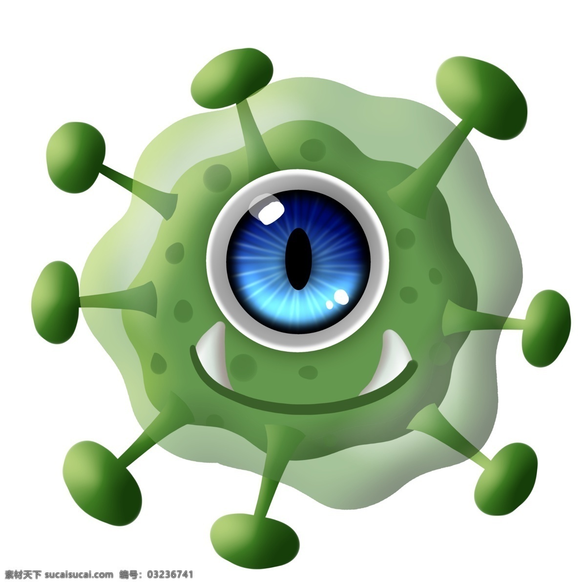 蓝 眼睛 绿色 病毒 细菌 卡通 大眼睛 独眼 生物 害怕 斑点 恶魔 尖牙 冷笑 疾病 生病 菌体 菌状 细胞