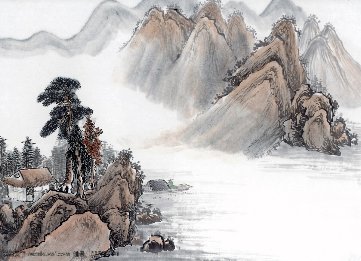 山水画 国画0021 国画 设计素材 山水画篇 中国画篇 书画美术 白色