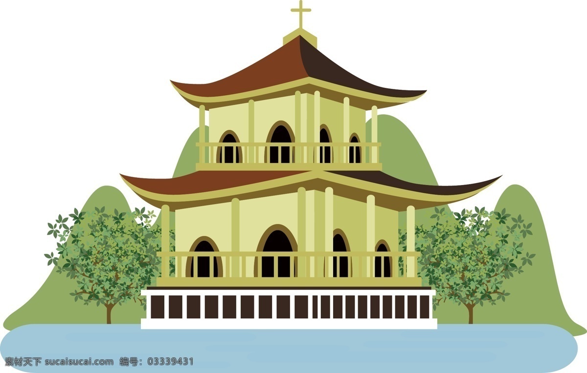 矢量 建筑 别墅 元素 清新 绿树 ai元素 免扣元素