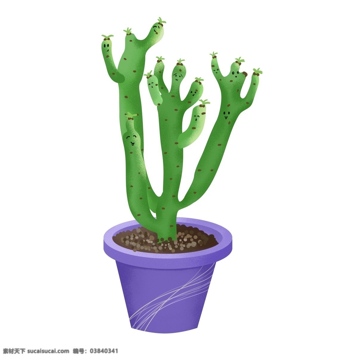 手绘 紫色 花盆 绿色植物 可爱 仙人掌 装饰 图案 手绘植物 手绘仙人掌 植物元素 仙人掌元素 盆栽元素