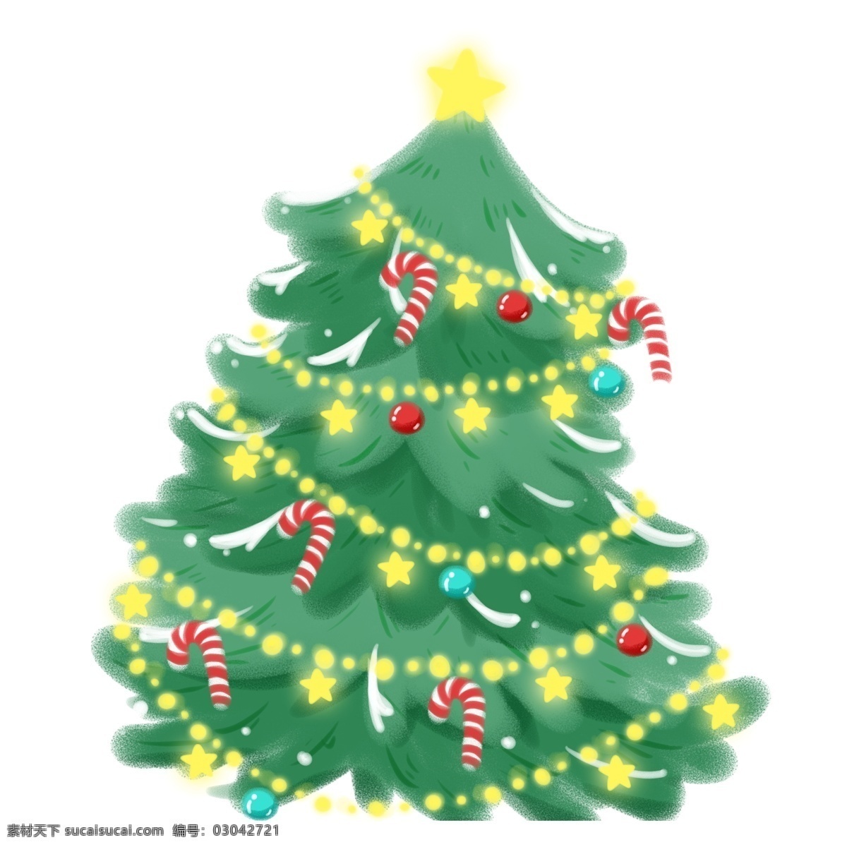 手绘 可爱 圣诞树 原创 元素 圣诞节 卡通 绿色 树木 松树 挂饰 五角星 原创元素 设计元素