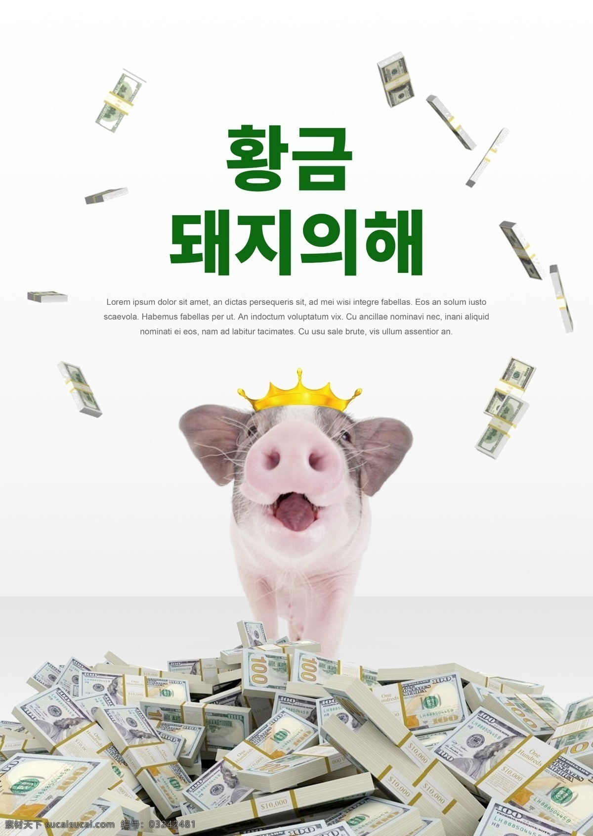 金 猪年 2019 年 海报 肝脏药物 绿色 美元 猪 祝你新年快乐 韩国 新的一年 金猪年 快乐的猪 美元雨