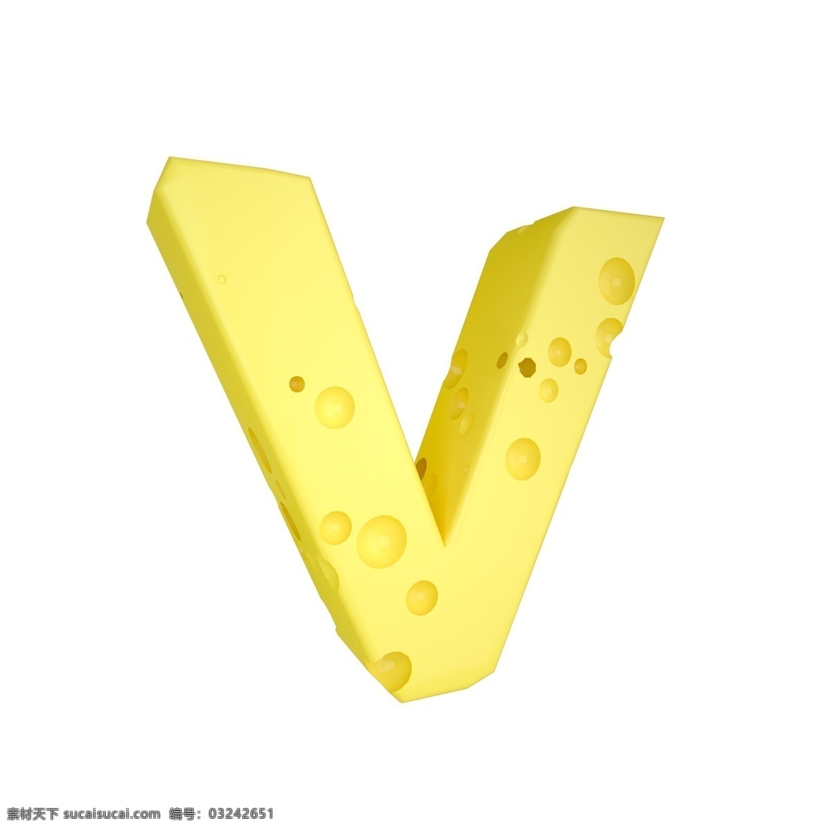 c4d 创意 奶酪 字母 v 装饰 3d 黄色 立体 食物 平面海报配图 电商淘宝装饰 可爱 柔和 字母v