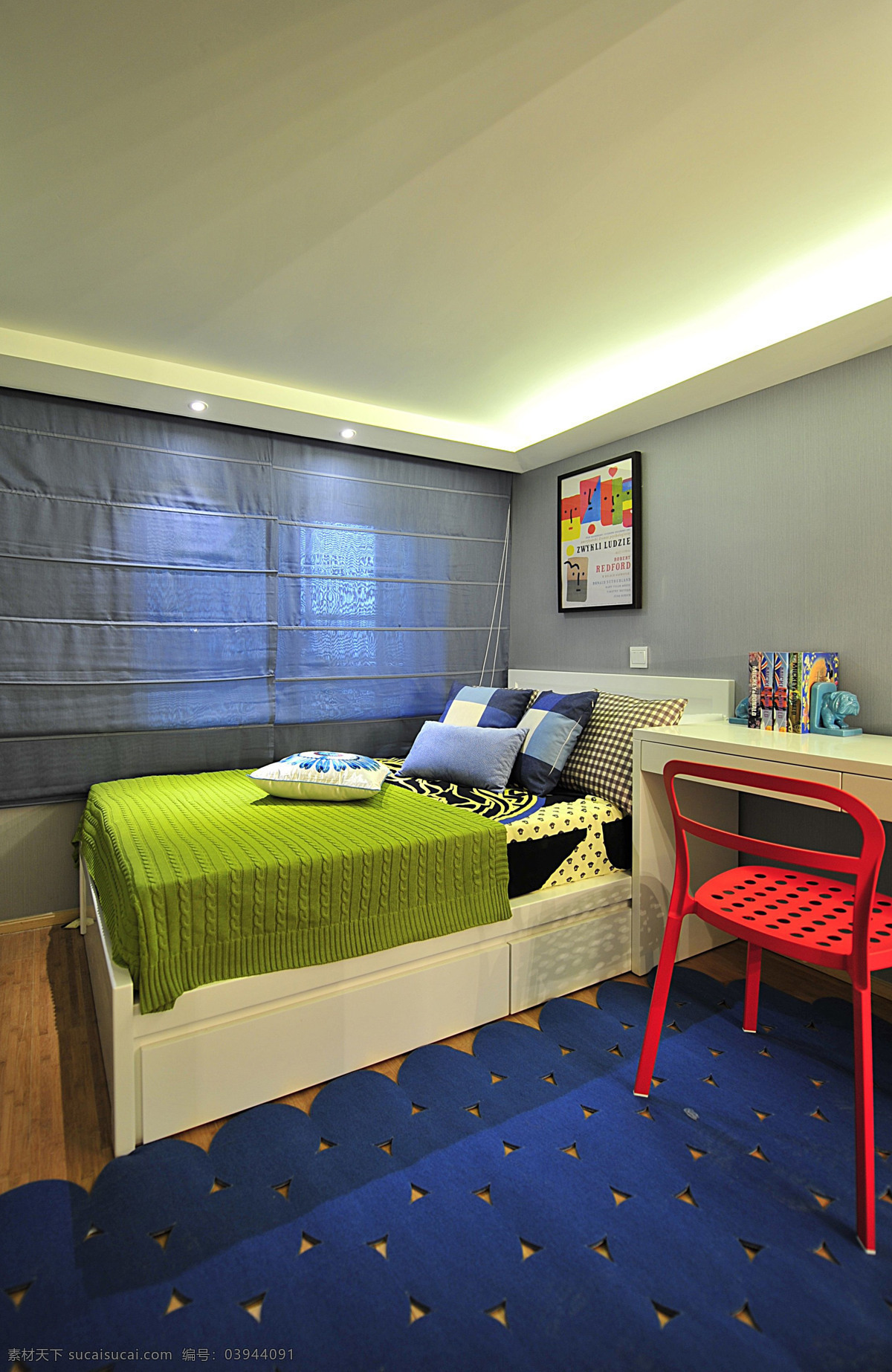 小 户型 儿童 卧室 设计图 3d模型素材 装修模型 室内设计 装修 室内 家具 装修设计 蓝色地毯 床