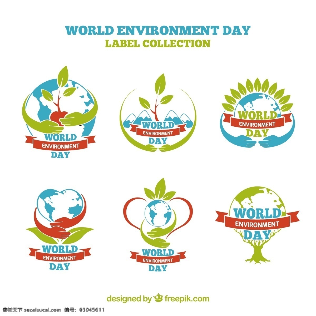 世界环境日 标签 带 红丝 丝带 绿色 世界 红色 地球 颜色 平板 生态 能源 有机 回收 自然 环境 星球 平面设计