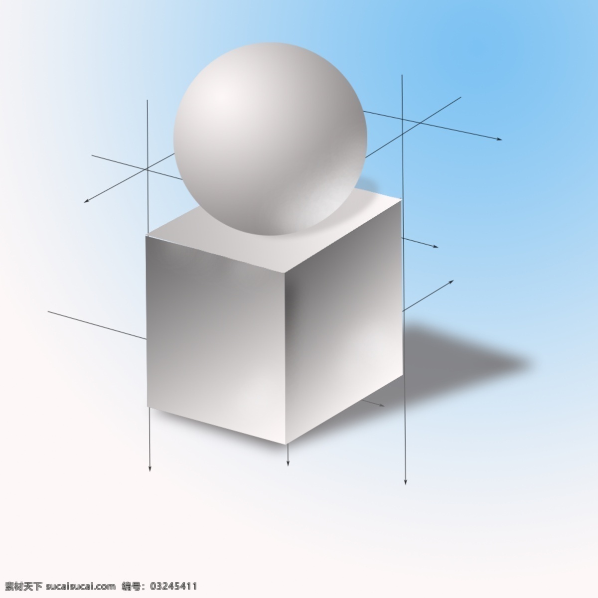 正方体和球 正方体 球 直线 倒影 画图 分层 源文件