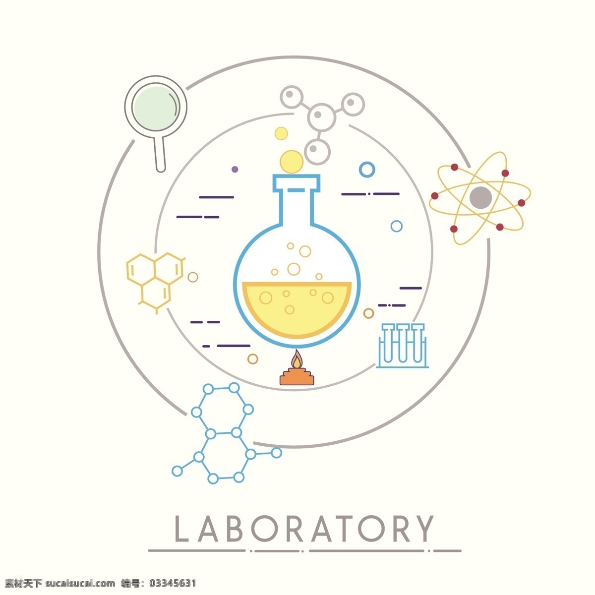 化学 分子 图标 分子图标 化学素材 化学插画 扁平化素材 放大镜 试管