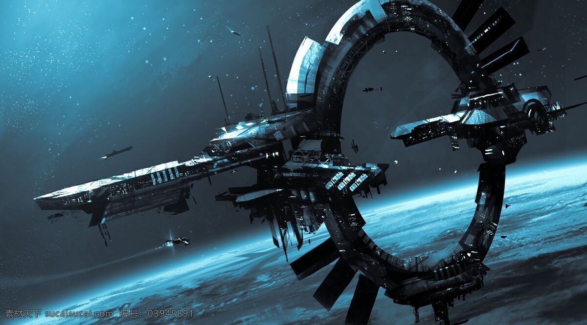 科幻 环形 空间站 环形空间站 科幻插图 宇宙飞船 设计类 动漫动画