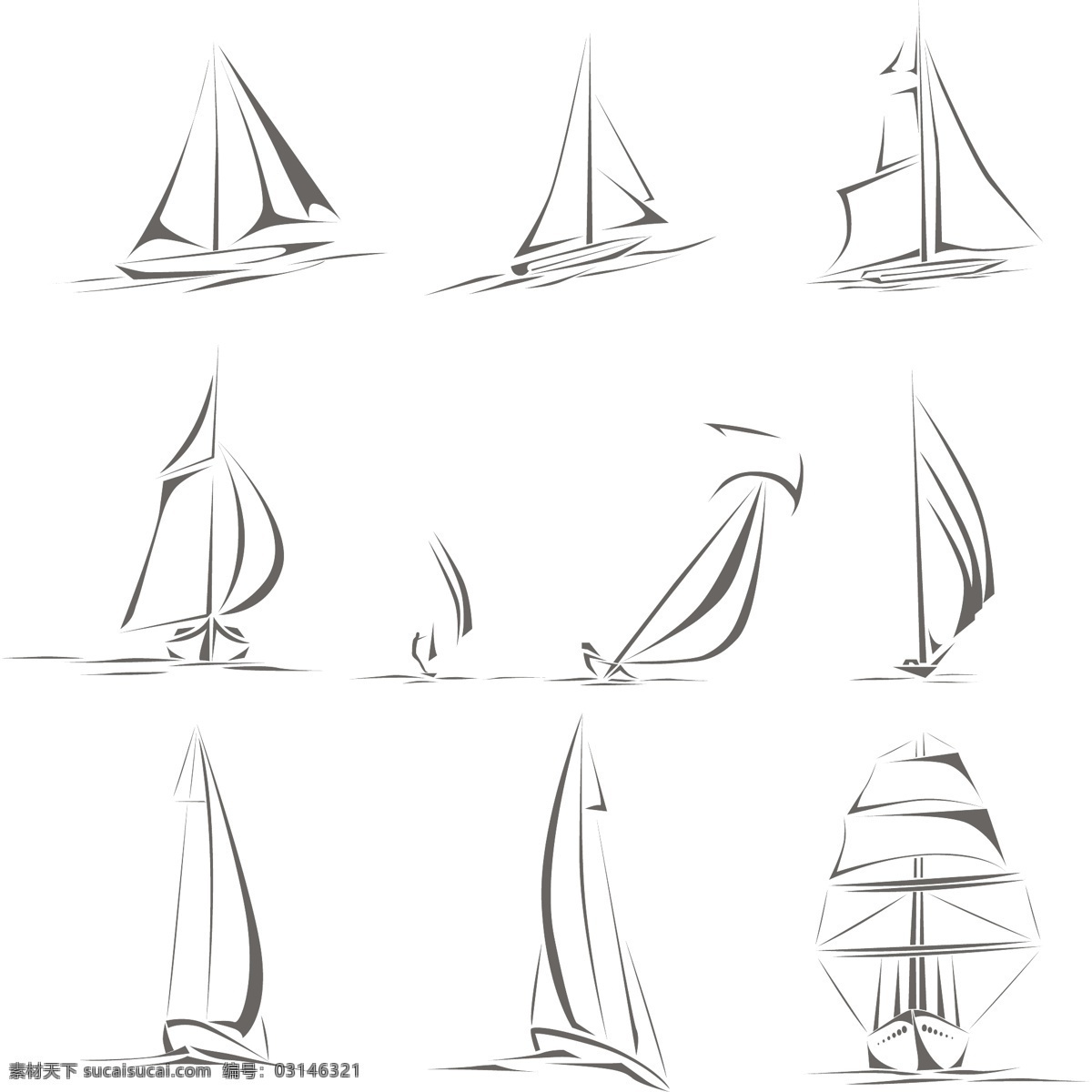 帆船剪影 帆船 小船 手绘 冲浪 剪影 航海 交通工具 现代科技 矢量