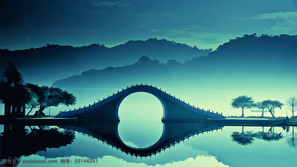 江南水墨风光 江南 小镇 山水 水墨画 晕染 自然风光 自然景观