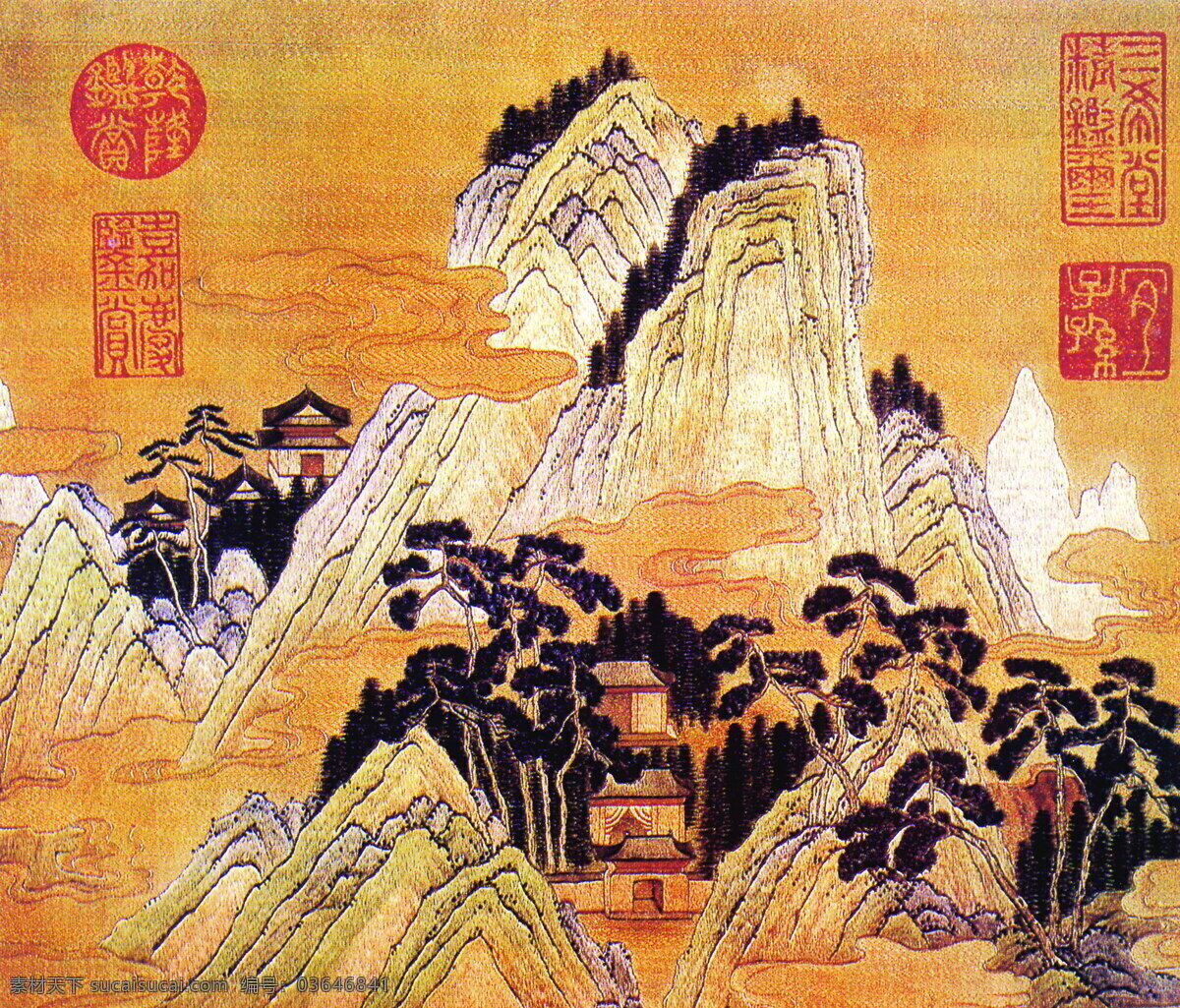 中国画 房子 古典 古画 绘画 人物 山水 艺术 印章 楼阁 文化艺术