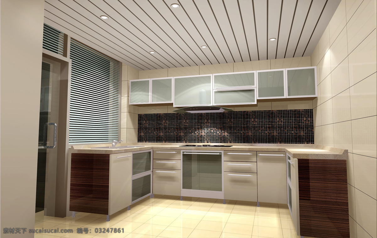 厨房 橱柜 瓷砖 灯具 地板 吊顶 环境设计 马赛克 条形天花 灶具 墙面 墙砖 吊柜 室内设计 家居装饰素材