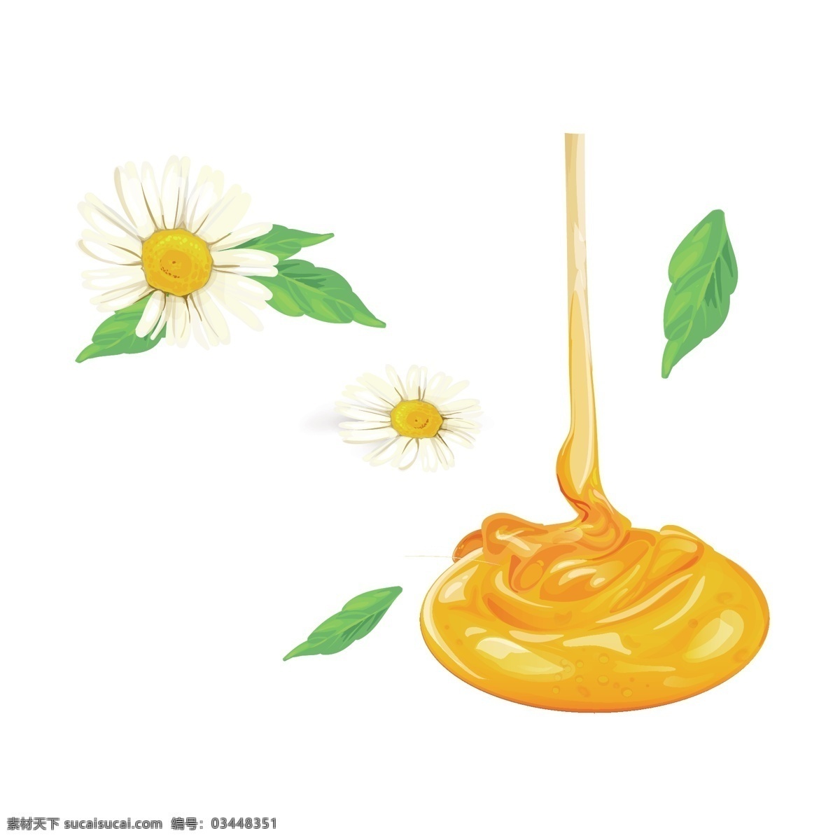 卡通 美味 蜂蜜 矢量 美味的蜂蜜 卡通蜂蜜 逼真 逼真的蜂蜜 白色 白色的花 花朵 绿色 绿色叶子