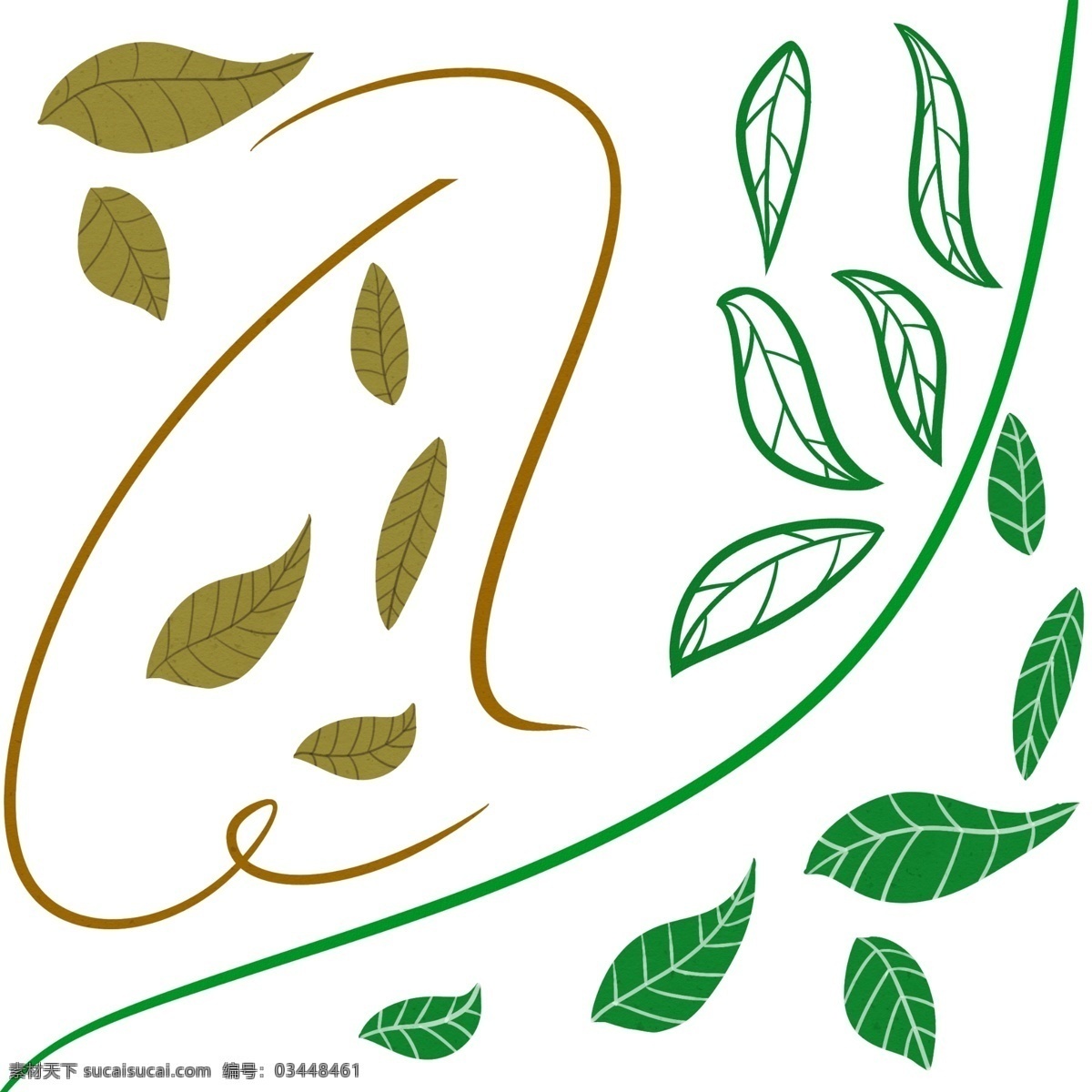 手绘 树叶 藤蔓 元素 任意 调色 组合 手绘树叶 树叶藤蔓 装饰边框 绿叶
