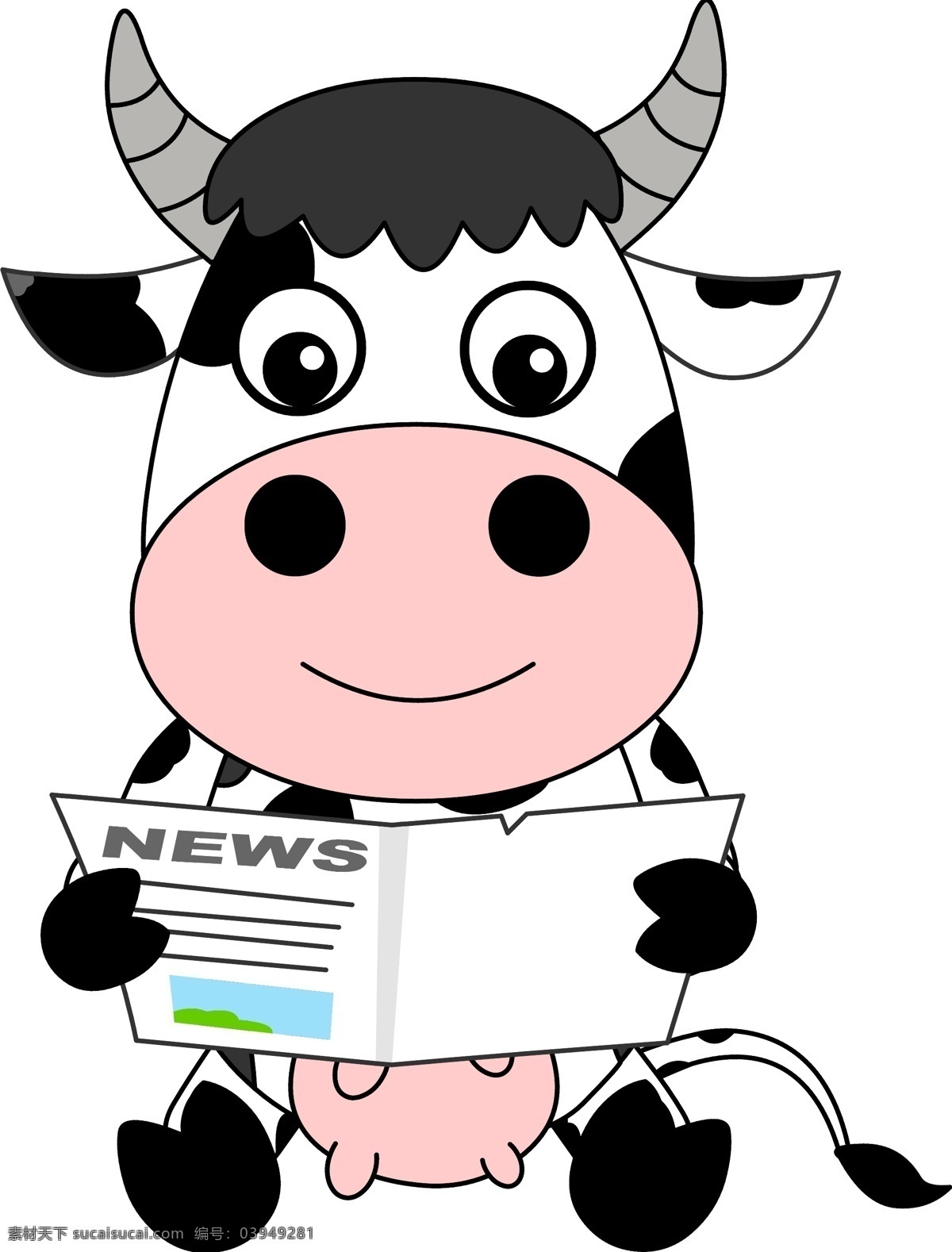可爱 奶牛 看报 纸 小牛 卡通形象 吉祥物 报纸 news 动物 小动物 可爱小动物 牛 家禽家畜 生物世界 矢量