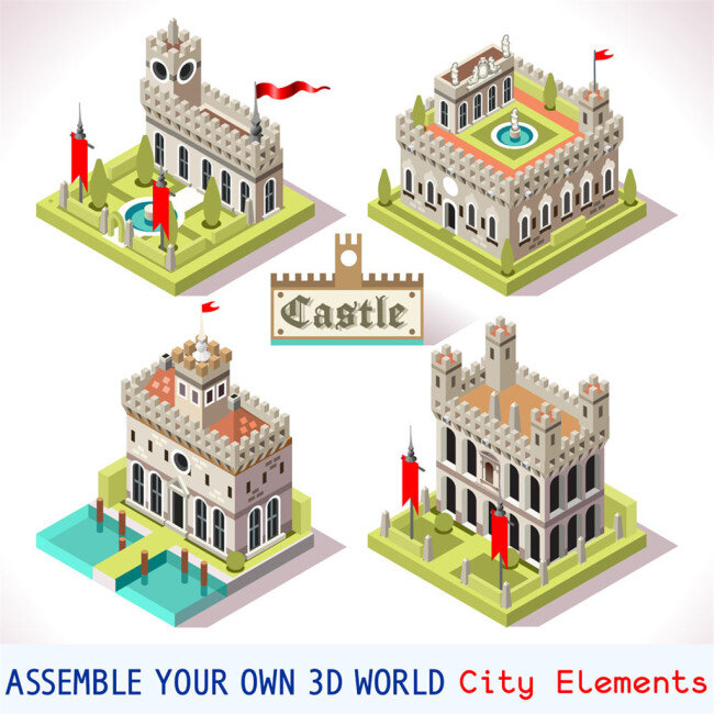 灰色城堡设计 灰色 城堡 建筑 建造 立体 房屋 建筑景观 空间环境 矢量素材