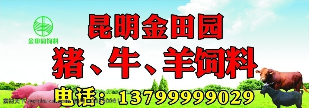 金田园饲料 标志 金田园 饲料 猪牛羊饲料 农业背景 饲料背景 畜牧业 肥猪 黄牛 黑山羊 展板模板