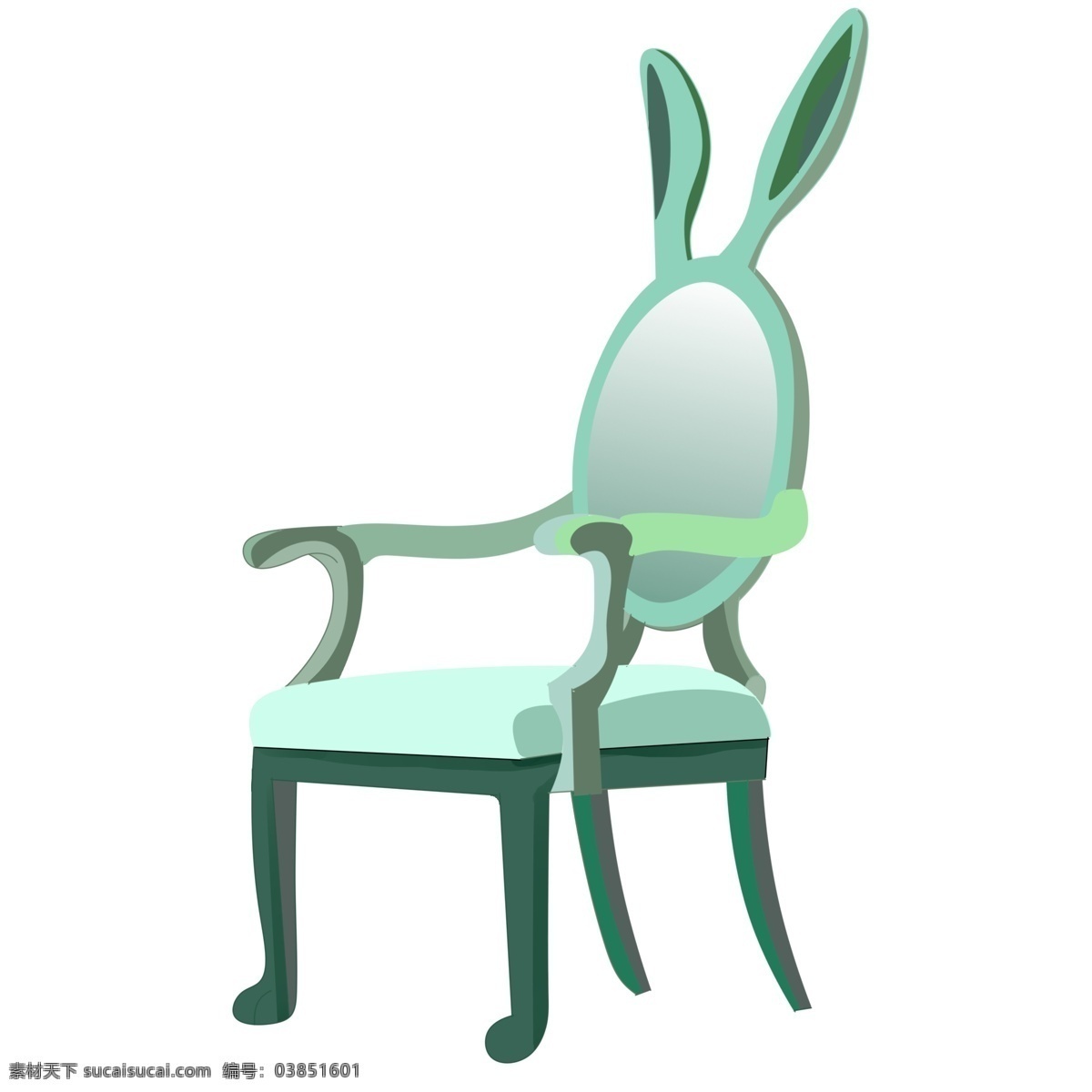 绿色 卡通 座椅 插画 绿色椅子 卡通椅子插画 家具 家具插画 椅子 桌椅插画 创意椅子插画 兔耳椅背