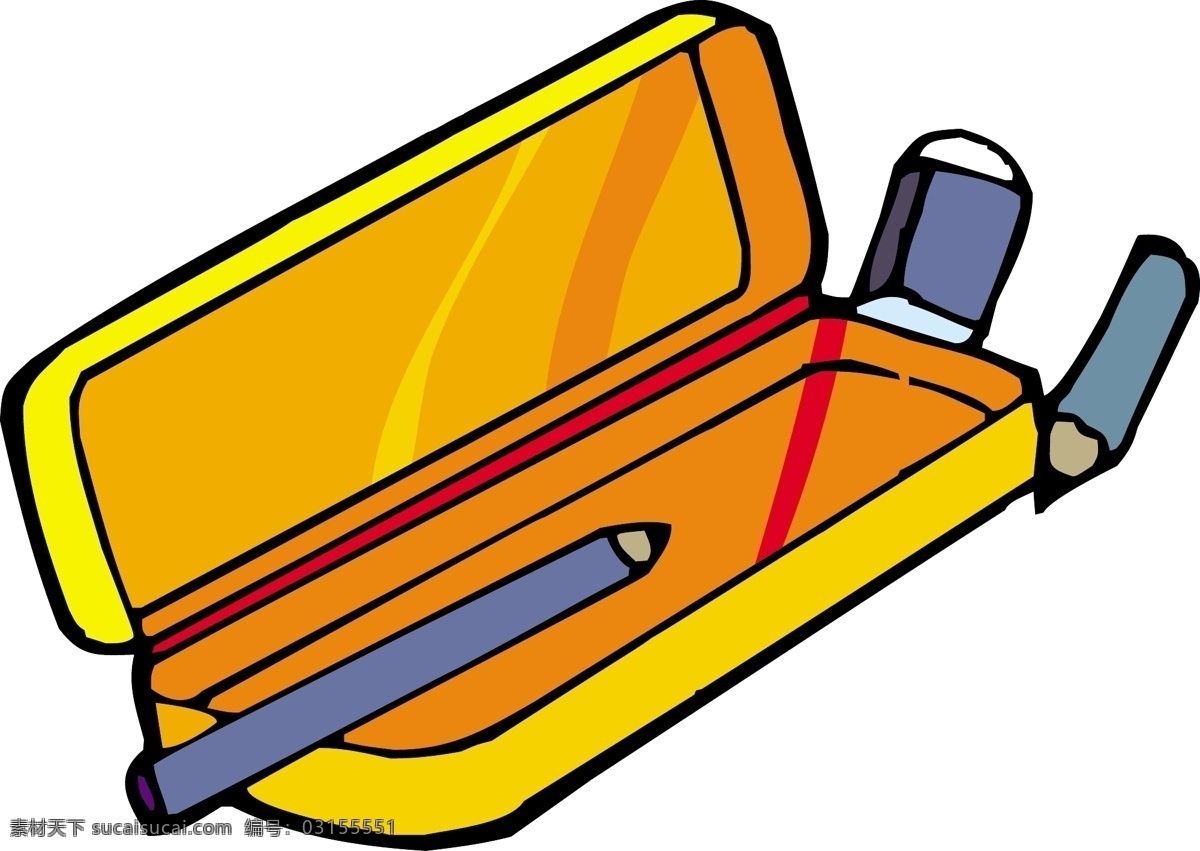 铅笔盒 黄色铅笔盒 铅笔 橡皮 矢量图 生活百科 学习用品 矢量图库 illustrator