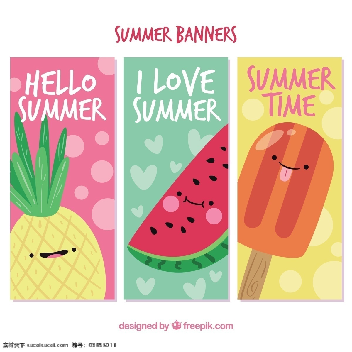 三 集 夏天 带 可爱 人物 旗帜 夏季 性格 横幅 冰淇淋 颜色 假日 冰 乐趣 菠萝 度假 有趣 西瓜 奶油 字符 表达 季节