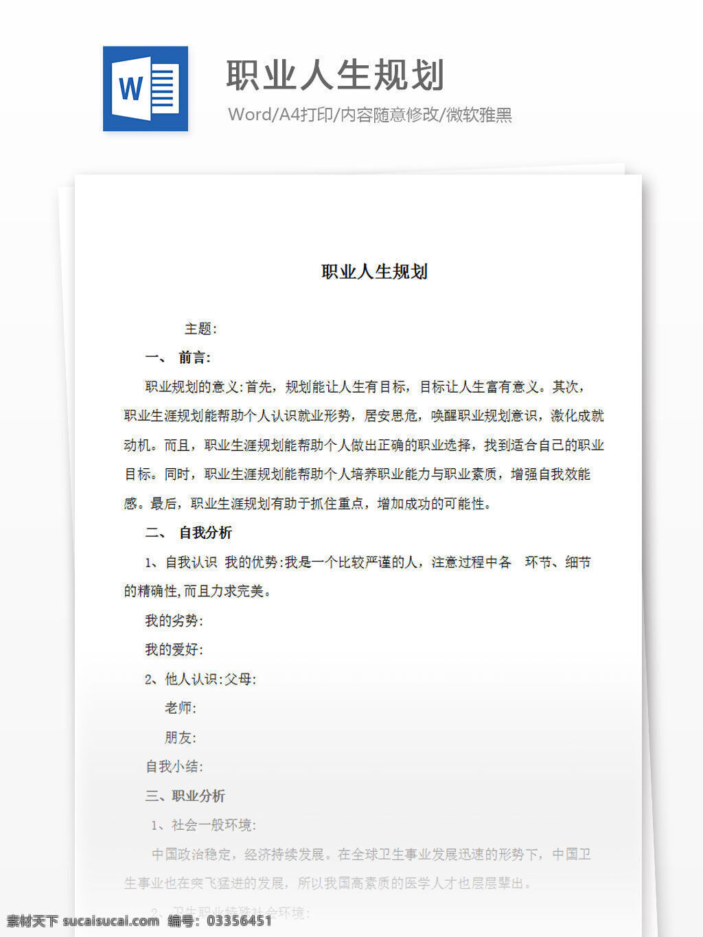 职业人生规划 word 汇报 实用 文档 文档模板 心得体会 总结 职业规划 人生规划