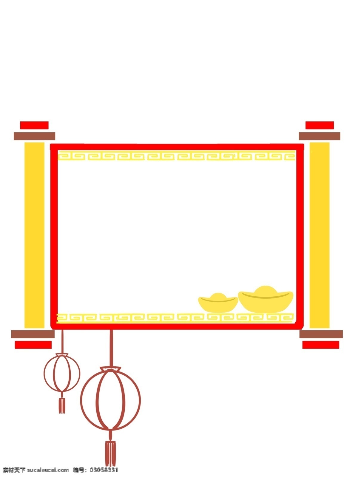 创意 金色 红色 手绘 边框 现代中国风 新年海报 新年边框 海报边框 边框肌理 中国风 古典美 云纹 古风 年画 灯笼 纹理