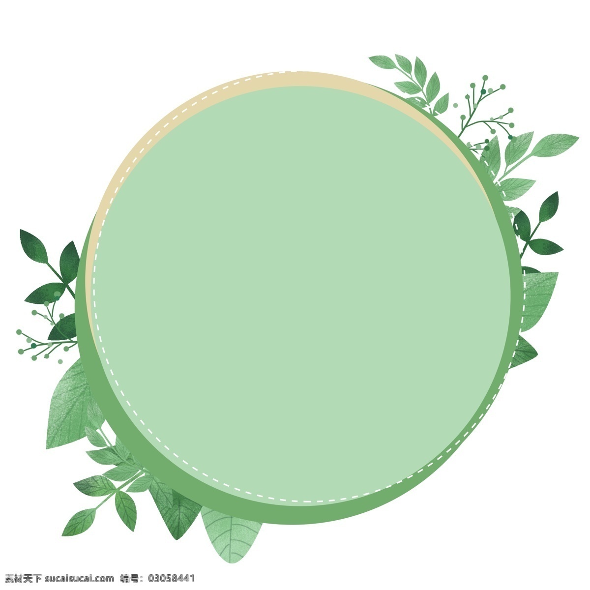 绿色 圆形 植物 边框 几何图形 植物边框 海报装饰 主题边框 手绘 小清新 叶子 绿植 清新 绿色边框