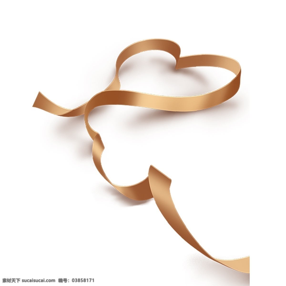 金色 创意 弯曲 心形 带子 元素 弧度 绳子 彩带 富贵 纹理 光泽 质感