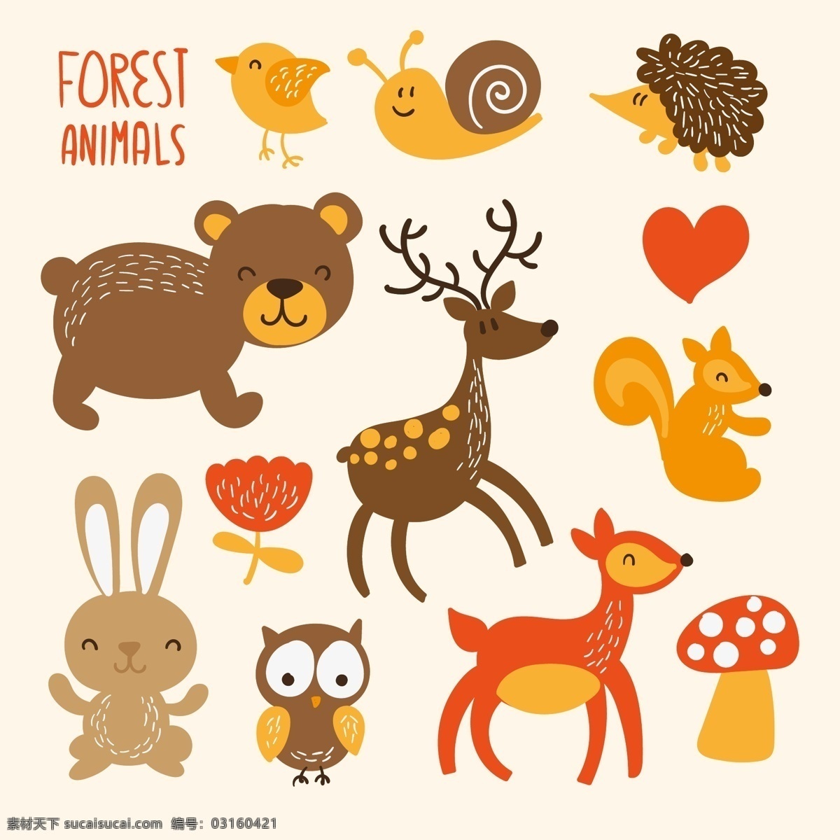 可爱 森林 动物 鸟 插图 猫头鹰 熊 兔 鹿 豪猪 蜗牛 卡通动物 幼儿插画 插画 刺猬 手绘 卡通 生物世界 野生动物