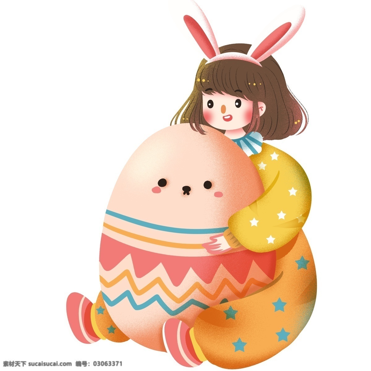 小 清新 可爱 复活节 兔子 彩蛋 小清新 手绘 女孩 插画元素 兔子耳朵 小女生 插画素材