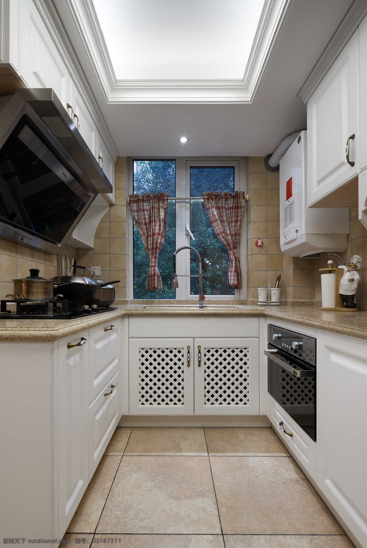 厨房 室内设计 家装 效果图 油烟机 厨具 锅 液化灶 窗户 窗帘 橱柜